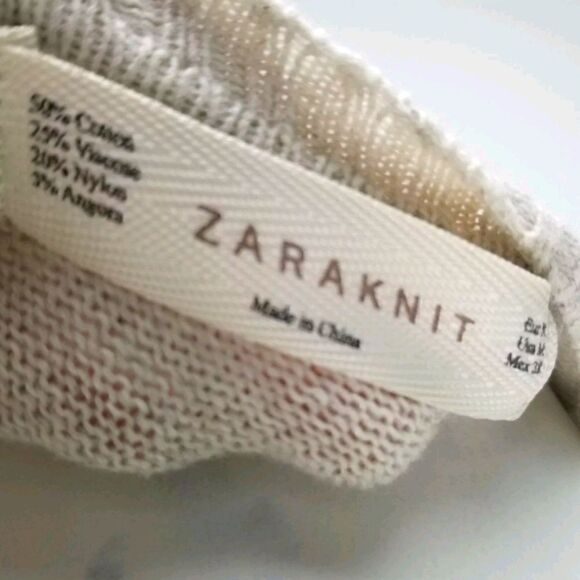 Zara Knit Beige 3/4 Sleeve Bow Back Angora Blend Sweater Womens Size Medium  - Picture 5 of 8